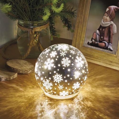 EMOS LED Tischdekoration in Kugelform mit Wintermotiv Schneeflocken, Warmweiß, Innenprojektor mit 10 LEDs, Durchmesser 12 cm, Batteriebetrieben (3x AA), Lebensdauer 10000 Stunden, IP20 Innenbereich von EMOS
