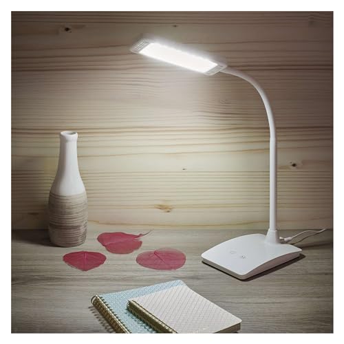 EMOS LED Tischlampe EDDY 6 Watt, max. Helligkeit 480 lm, einstellbare Lichtfarbe 3000 K/4500 K/6800 K, Lebensdauer 30000 Stunden, weiß, Ra>83 von EMOS