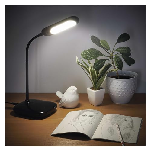 EMOS LED Tischlampe LILY 13,5 W, max. Helligkeit 760 lm, Schreibtischleuchte dimmbar, Farbwechsel (3000/4000/6500K), 1,5m Ladekabel + Euro Netzteil, schwarz von EMOS