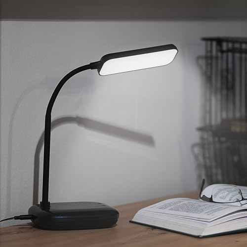 EMOS LED Tischlampe Molly 12W, Helligkeit 650lm, dimmbar, einstellbare Lichtfarbe (3000-6500 K), Flexibler Lampenarm, 1,5m Ladekabel mit 10V Netzadapter, schwarz von EMOS