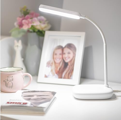 EMOS LED Tischlampe Molly 12W, Helligkeit 650lm, dimmbar, einstellbare Lichtfarbe (3000-6500 K), Flexibler Lampenarm, 1,5m Ladekabel mit 10V Netzadapter, weiß von EMOS