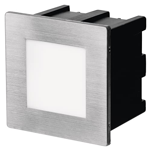 EMOS LED Treppenbeleuchtung für Außen, Orientierungs-Einbauleuchte, Warmweiß (3000 K), Helligkeit 65 lm, ganze Nacht-Stufenbeleuchtung 2W, 220–240 V, Abmessungen 8x8 cm (Einbauloch 75x75x70 mm) von EMOS