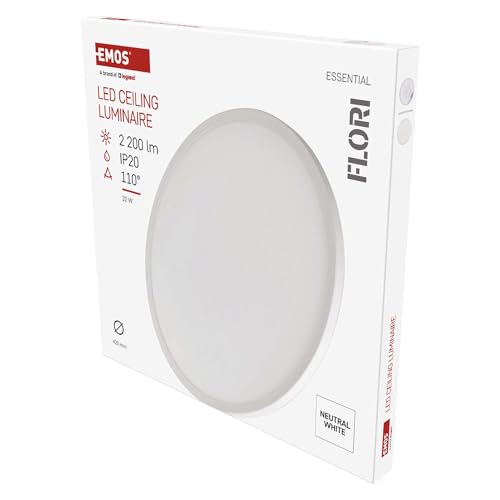EMOS - LED-Wand-/Deckenleuchte FLORI, rund - neutralweiß 4000 K - 2200 lm - 22 W (statt 130W Glühbirne) - 15 000 Std. - Abstrahlwinkel 110° - für Innenbereich - Ø 42 cm - weiß von EMOS