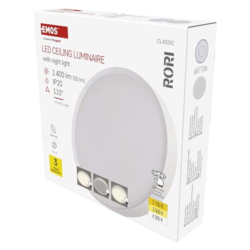 EMOS - LED-Wand-/Deckenleuchte RORI, rund - einstellbare Lichtfarbe (2700/3500/4000K) - 1400 lm - 17W (statt 100W Glühbirne) - 30 000 Std. - Abstrahlwinkel 110° - für Innenbereich - Ø 31cm - weiß von EMOS