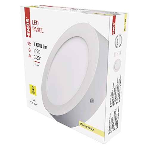 EMOS LED Wand- und Deckenleuchte weiß, Aufbaulicht in Kreisform / 12.5W Ersatz für 70W / Helligkeit 1000 lm/Warmweiß 3000 K / 30000 St Lebensdauer/CRI min. 80 / Abstrahlwinkel 120° / IP20 von EMOS