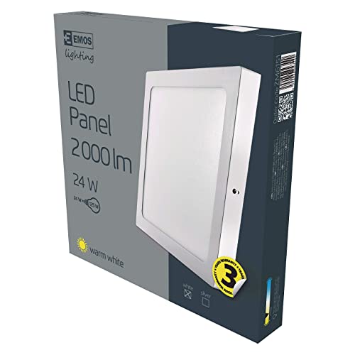 EMOS LED Wand- und Deckenleuchte weiß, Aufbaulicht in Quadratform / 24W Ersatz für 125W / Helligkeit 2000 lm/Warmweiß 3000 K / 30000 St Lebensdauer/CRI min. 80 / Abstrahlwinkel 120° / IP20, ZM6151 von EMOS