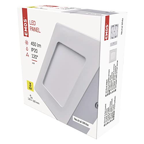 EMOS LED Wand- und Deckenleuchte weiß, Aufbaulicht in Quadratform / 6W Ersatz für 40W / Helligkeit 450 lm/Neutralweiß 4000 K / 30000 St Lebensdauer/CRI min. 80 / Abstrahlwinkel 120° / IP20, ZM6122 von EMOS