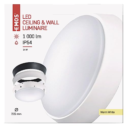 EMOS LED-Wandleuchte und Deckenleuchte mit austauschbarem Rahmen, rund, IP54 wasserdichte 14 W Außenleuchte für Balkon, Keller, Garage, Outdoor 1000 lm, warmweiß 3000K, 21,5cm ZM3130 von EMOS