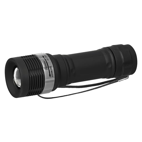 EMOS LED Zoombare Taschenlampe, IP43 wasserdicht und frostbeständig, 75 Lumen, 125 Meter Leuchtweite, 15 Stunden Laufzeit P4702 black 3,5 x 3,5 x 12 cm von EMOS