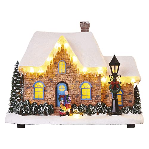 EMOS Leuchtendes Steinhaus mit Strassenlaterne, LED-Weihnachtsbeleuchtung zweistöckiges Haus, warmweiß, für den Innenbereich IP20, batteriebetrieben (3x AA), Weihnachtsdekoration, 20,5x27cm von EMOS