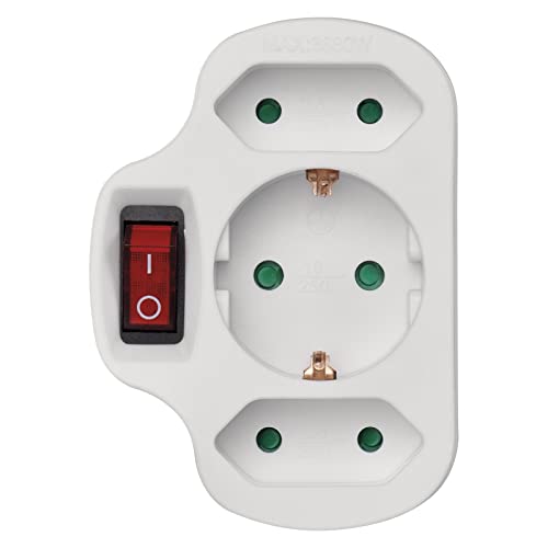 EMOS P00282 Mehrfachsteckdose, 3-fach Steckdosenadapter mit Schalter: 2x Euro +1x Schuko Steckdose, Kindersicherung, Weiß von EMOS