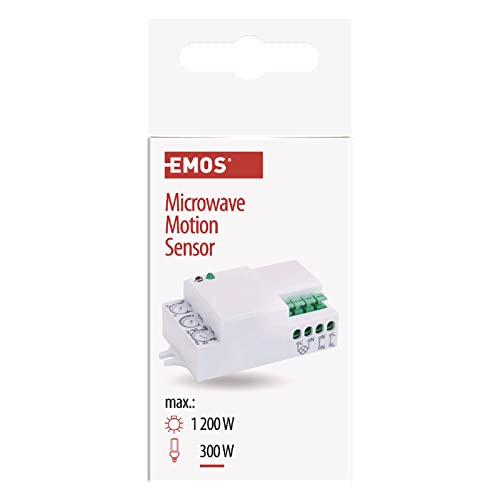 EMOS Mikrowellen-Bewegungsmelder Unterputz für Innen, Arbeitsfeld 360°, 15m Reichweite, Empfindlichkeit 3-2000 Lux, einstellbare Leuchtdauer, Installationshöhe 1,5-8 m von EMOS