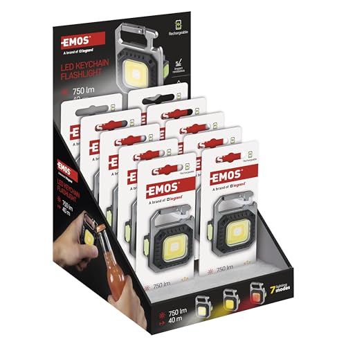 EMOS Mini LED Arbeitsleuchte mit 7 Lichtmodi, kleine wiederaufladbare Rucksackleuchte, wasserdichte Werkstattleuchte mit Magnet/Ständer/Klip, stoßfeste Akku-Leuchte für Notfall, Family-Pack 10 Stück von EMOS