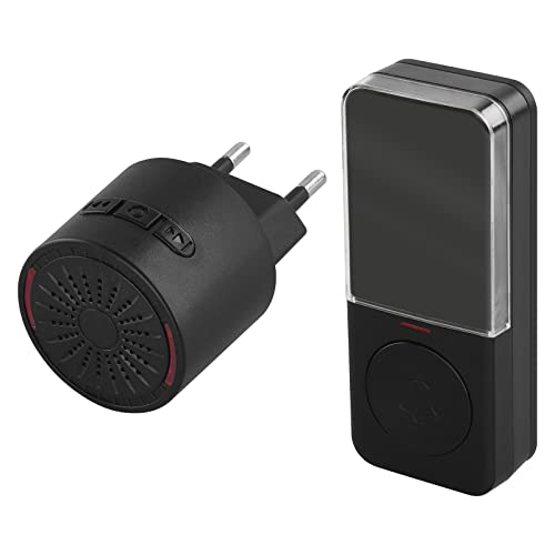EMOS Mini-Türklingel und Taster, 10 Melodien, 150m Reichweite, 5 Lautstärkestufen (0-85 dB), schwarze Miniaturklingel, batteriebetriebener wasserdichter Taster, zusätzliche Taste bestellbar von EMOS