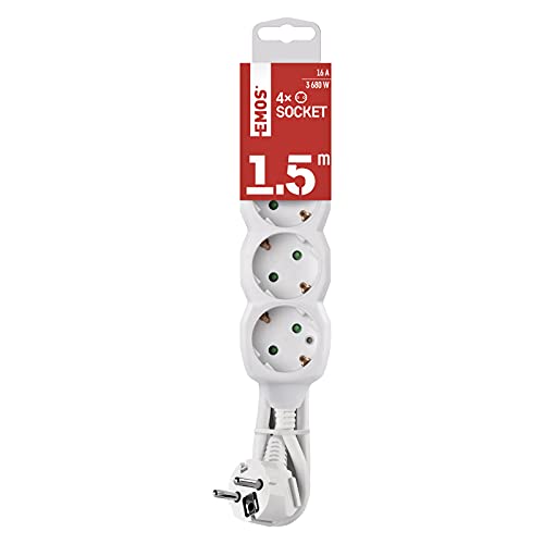 EMOS P0421R Steckdosenleiste 4-Fach, 1,5 m Kabel, Steckdosen 45° gedreht, 4-er Schuko Mehrfachsteckdose mit Kindersicherung, IP20 für Innenbereich, 3680 W, 250 V von EMOS