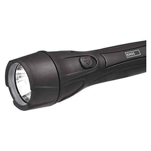 EMOS P3210 ultraleichte LED-Taschenlampe mit Handschlaufe, stoßfeste Handlampe mit Helligkeit 55lm, Leuchtweite 125m, Laufzeit 16 St, Kunststoff, batteriebetrieben, Schwarz von EMOS