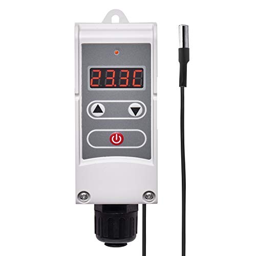 EMOS P5684 Anlegethermostat mit Fernfühler, einstellbarer Schaltempfindlichkeit und digitalem Display / Rohranlegethermostat Einstellbereich 5 °C bis 90 °C, 45 x 45 x 130 mm von EMOS