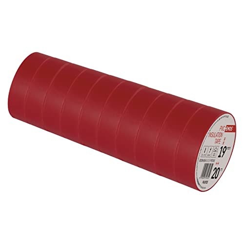 EMOS PVC-Isolierband Rot 10er Pack, 19mm x 20m, 0,13mm Bandstärke, selbstklebend, hohe Spannungsfestigkeit und Anwendungstemperaturbereich, UV-beständig, wasserdichte Verbindung, ohne Textilgewebe von EMOS