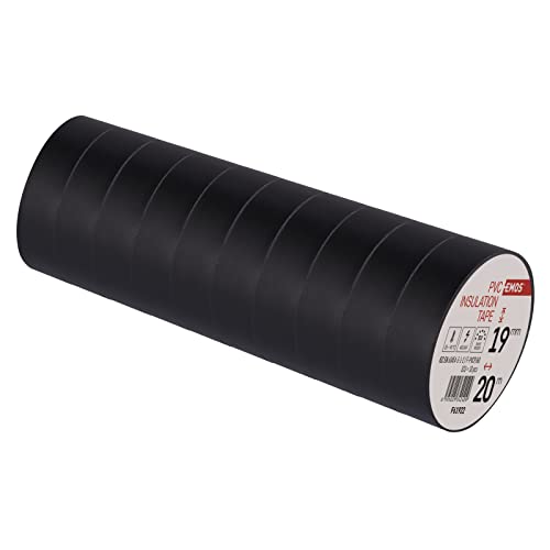 EMOS PVC-Isolierband Schwarz 10er Pack, 19mmx20m, 0,13mm Bandstärke, selbstklebend, hohe Spannungsfestigkeit und Anwendungstemperaturbereich, UV-beständig, wasserdichte Verbindung, ohne Textilgewebe von EMOS