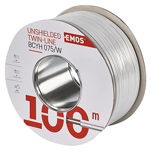 EMOS Kupferkabel 2 x 0,75 mm2, 100 Meter Zweidrahtleitung aus reinem Kupfer für Niederspannung, weiß mit Polaritätskennzeichnung EMOS Kupferkabel 2 x 0,75 mm2, 100 Meter Zweidrahtleitung aus reinem Kupfer für Niederspannung, weiß mit Polaritätskennzeichnung von EMOS