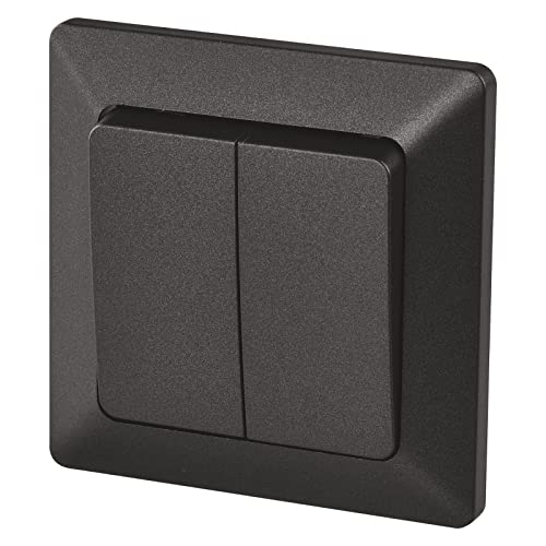 EMOS Serienschalter schwarz, Doppel-Wechselschalter für Treppenhaus, 250 V~/10 AX, Wippschalter aus Kunststoff, ohne Unterputzdose, Schutzklasse IP20 für Innen von EMOS