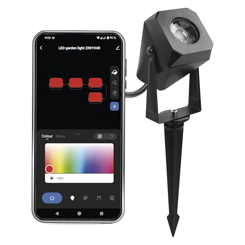 EMOS - Smart Gartenbeleuchtung mit Erdspieß, Erweiterungsteil 1 Stk - WiFi-Außenleuchten RGBIC+CCT-Farbspektrum, dimmbar - HandyApp, Sprachassistenten - Strahler mit Stecker wasserdicht - schwarz von EMOS