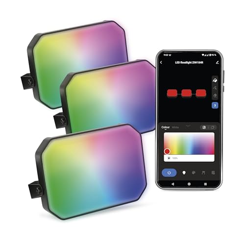EMOS - Smart Gartenfluter 2in1, Startset 3 Stk – WiFi-Außenleuchten RGBIC+CCT-Farbspektrum, dimmbar, erweiterbar - HandyApp, Sprachassistenten - Wand- und Boden-Strahler wasserdicht - schwarz von EMOS