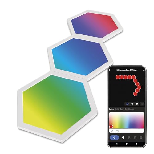 EMOS - Smart Hexagon Wandleuchte, Erweiterungsset 3 Stk Sechseck-Elemente - WiFi Modular-Beleuchtung mit RGBIC-Farbspektrum, dimmbar - HandyApp, Sprachassistenten - weiß von EMOS