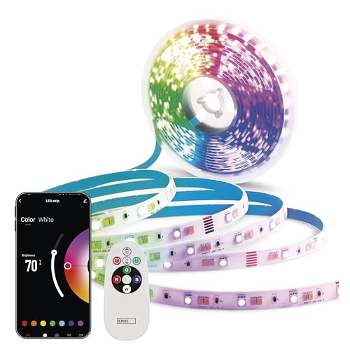 EMOS - Smart LED Strip RGB/CCT 2m - Selbstklebende LED-Streifen mit Fernbedienung und App - 16 Mio Farben, Musik-Synchronisation, Timer - Ambiente und Party Beleuchtung - inkl. 1,5 Kabel und Netzteil von EMOS