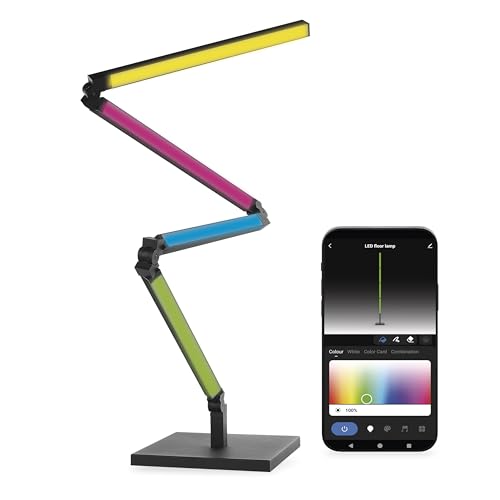 EMOS - Smart RGBIC-Stehlampe - WiFi Ambient-Leuchte mit Warmweiß und 16+ Mio Farben, Helligkeit 1000lm, dimmbar, vielseitig - HandyApp, Sprachassistenten - 1,5m Kabel und Netzteil - schwarz von EMOS