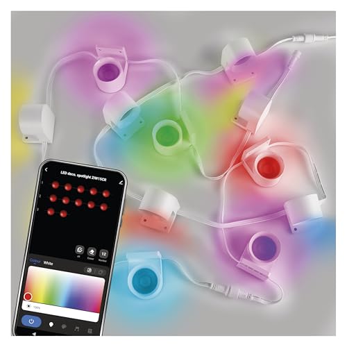 EMOS - Smart Spot-Wandleuchten, Startset 12 Stk - RGBIC+CCT LED-Downlights zum Aufkleben, dimmbar - 2,4 GHz WiFi-Ambientlicht, HandyApp, Sprachassistenten - 2,55m Innen-Spots erweiterbar - weiß von EMOS