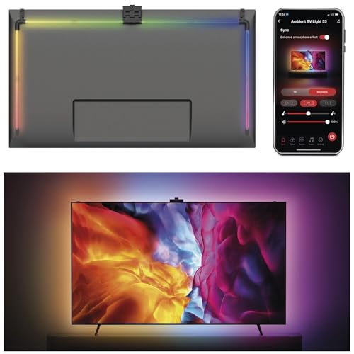 EMOS - Smarte TV Hintergrundbeleuchtung für 55“ TV (139 cm) - abnehmbare RGBIC LED Light Tubes für Fernseher, mit Kamera - Helligkeit 450 lm - WiFi Konnektivität, Appsteuerung, Sprachassistenten von EMOS