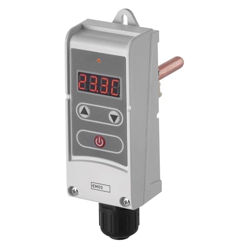 EMOS Thermostat mit Tauchhülse, Hysterese-Funktion, digitaler Thermostatregler für Heizungsanlagen und Kühlungssysteme, invasive und präzise Messwerte, Temperatur-Regelung 0-80°C, 230 V/50 Hz, 5A/1,5A von EMOS