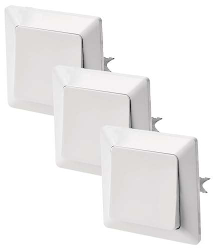 EMOS Wechselschalter in Weiss (Glanz), Lichtschalter mit einer Wippe, 250 V~/10 AX, Kunststoff, ohne Unterputzdose, Schutzklasse IP20 für Innen, 8 x 8 x 5 cm (Packung mit 3) von EMOS