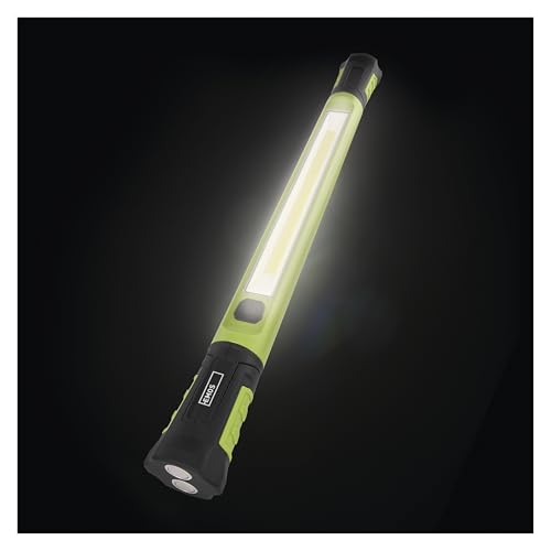 EMOS - aufladbare COB LED-Arbeitsleuchte - Magnetfuß, Haken, verstellbar - stoßbeständig, wasserdicht - max. 1000lm, 40m, 6h - 2 Leuchtmodi - mit USB-Kabel - IP43 für Außenbereich - schwarz-grün von EMOS