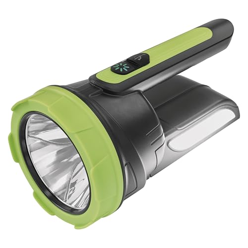 EMOS - aufladbarer LED-Handscheinwerfer - 210lm, 240m - 2 Separate Lichtquellen und 4 Leuchtmodi - ergonomischer Handgriff - 1 800 mAh/3,7 V Akku mit USB-A/C Ladekabel - für Indoor - schwarz-grün von EMOS