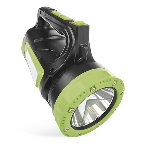 EMOS - aufladbarer LED-Handscheinwerfer mit Powerbank-Funktion - stoßbeständig und wasserdicht - 850lm, 400m, 18 Std. - 7+ Leuchtmodi - 8000 mAh Akku mit USB-C Kabel - für Außen - schwarz-grün von EMOS