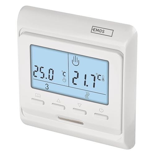 EMOS digitaler Raumthermostat für Fußbodenheizung, programmierbarer Uhren mit Einstellbarer Hysterese,Draht-Thermostat inkl.Bodensensor, Raumtemperaturregler zur Unterputzmontage von EMOS