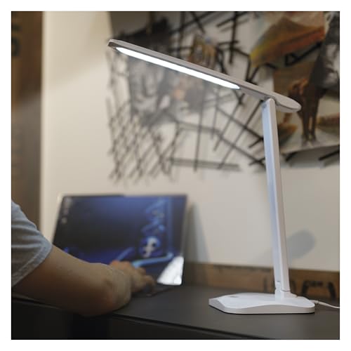 EMOS dimmbare LED Tischlampe CHASE 7,2W, Helligkeit max. 450lm, Lichtfarbe einstellbar 2700-6500K, Lampenarm zusammenklappbar, 1,5m Netzkabel, CRI>80, Leuchtdauer 30000 h, weiß von EMOS