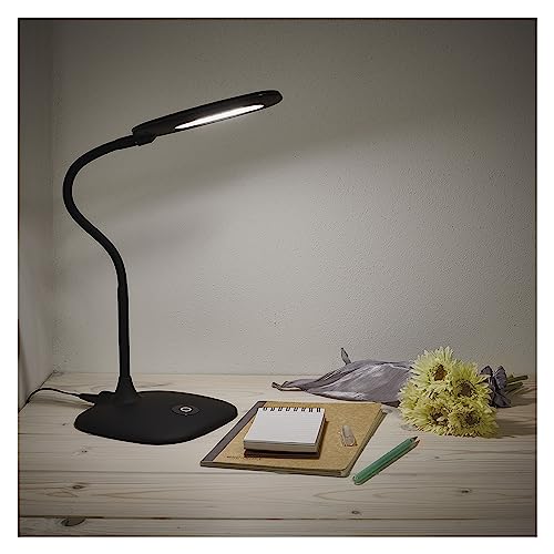 EMOS dimmbare LED Tischlampe STELLA 6,5W, Helligkeit max. 400lm, Lichtfarbe 4000K, flexibler Arm, 1,7m Netzkabel mit EURO-Adapter, CRI>80, Leuchtdauer 30000 h, schwarz von EMOS