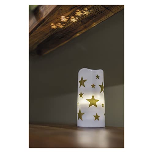 EMOS robuste LED Kerze mit Projektor, Sternen-Motiv , Kunststoff, in Warmweiß, Größe 7x15 cm, USB- oder batteriebetrieben (3x AAA), Lebensdauer 10000 Stunden, IP20 Innenbereich, DCPW03 von EMOS