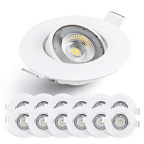 EMOS LED Einbaustrahler 230V, 5W / 450lm, 50° schwenkbar, kaltweiß 6500k (Tageslichtweiß) | Einbaustrahler Spot flach 68mm Lochmaß | Set mit 12 Stück LED Spots 230V, rund (Farbe weiß) EMOS LED Einbaustrahler 230V, 5W / 450lm, 50° schwenkbar, kaltweiß 6500k (Tageslichtweiß) | Einbaustrahler Spot flach 68mm Lochmaß | Set mit 12 Stück LED Spots 230V, rund (Farbe weiß) von EMOS