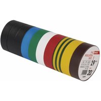 PVC-Isolierband Mix 10er Pack, 19mm x 20m, 0,13mm Bandstärke, selbstklebend, UV-beständig, wasserdichte Verbindung, F61999 - Emos von EMOS