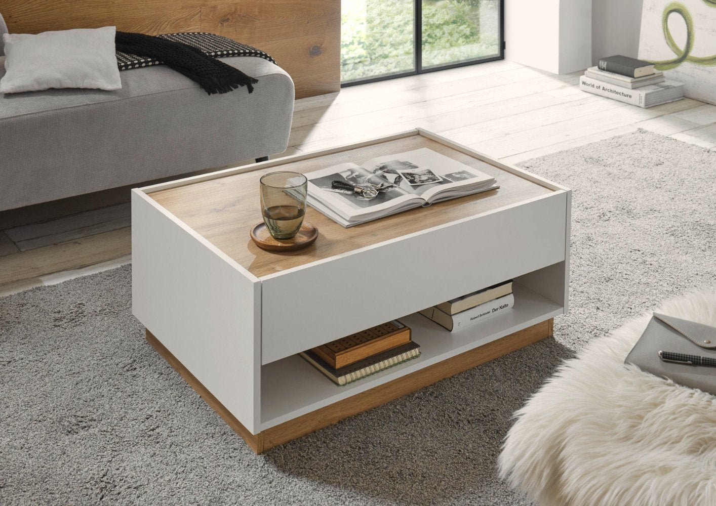 Couchtisch 90x60 cm Höhe 38 cm Eiche Weiss mit 1x Schubkasten BOSTON Couchtisch 90x60 cm Höhe 38 cm Eiche Weiss mit 1x Schubkasten BOSTON von Empinio24