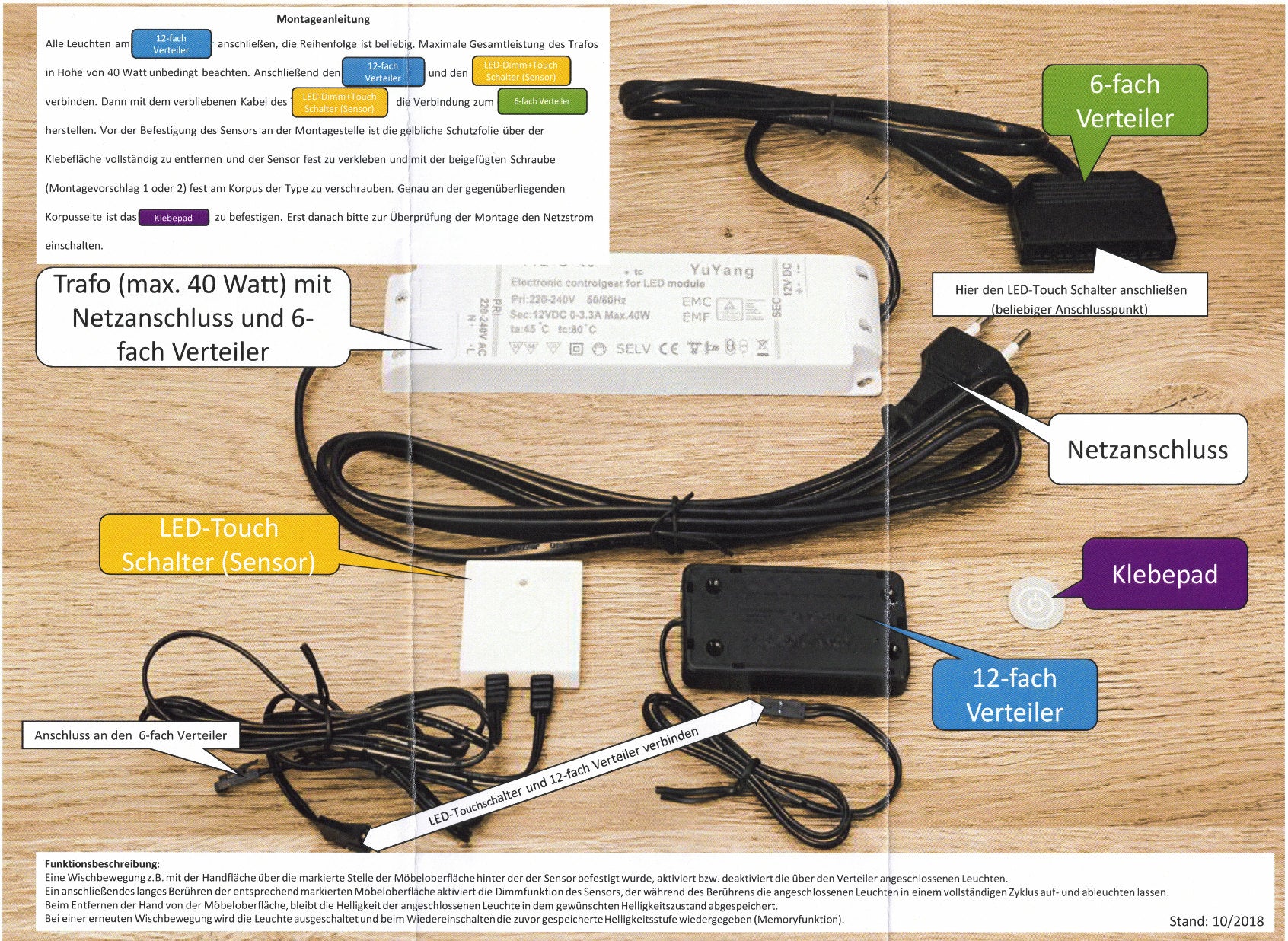 Dimm & Touchschalter 12-er Anschluss-Set für LED Beleuchtungen von EMPINIO24