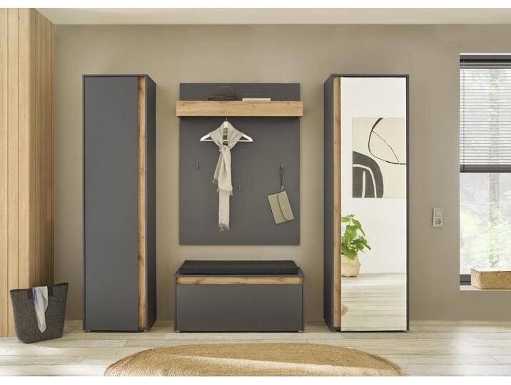 Garderoben-Set 4-teilig mit Schrank und Spiegel anthrazit + Eiche Garderoben-Set 4-teilig mit Schrank und Spiegel anthrazit + Eiche von EMPINIO24