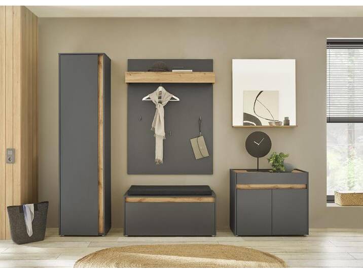 Garderoben-Set 5-teilig mit Schrank und Spiegel anthrazit + Eiche Garderoben-Set 5-teilig mit Schrank und Spiegel anthrazit + Eiche von EMPINIO24