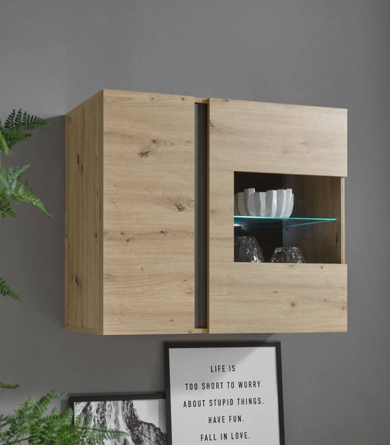 Hängeschrank 2-türig 97 cm mit Beleuchtung Eiche Graphit CORATO von Empinio24