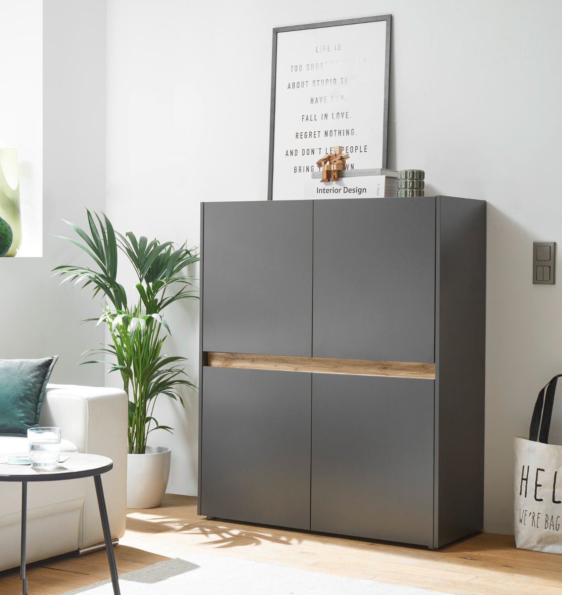 Highboard 120x100 cm Eiche Anthrazit 4-türig BOSTON von EMPINIO24