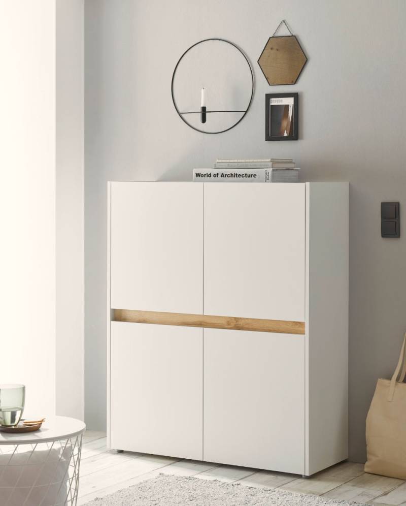 Highboard 100x120 cm Eiche Weiss 4-türig BOSTON von Empinio24